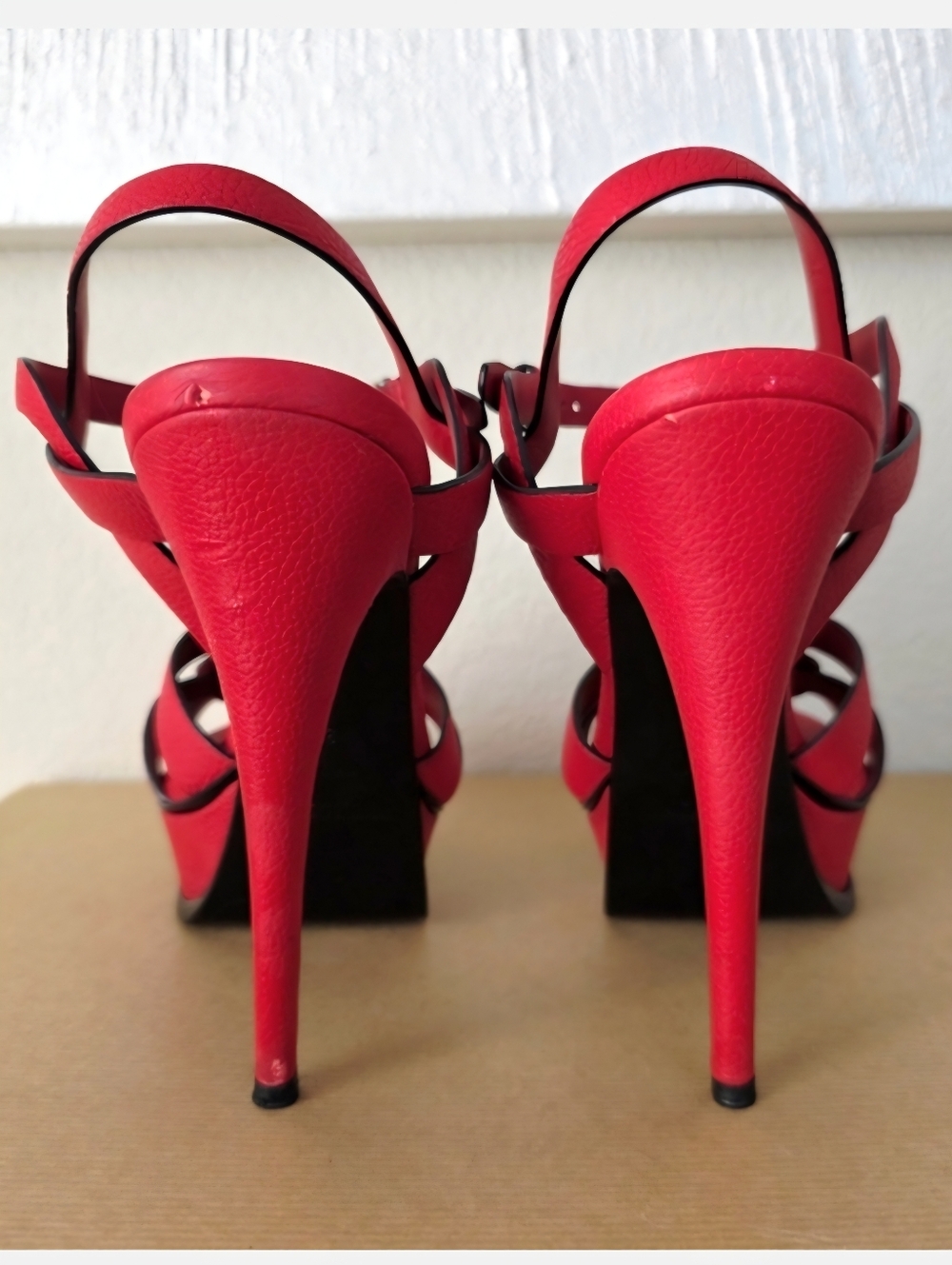 YSL Yves Saint Laurent Red Leather Strappy Ankle Strap High Heels EU38 / US8 - Picture 8 of 13
